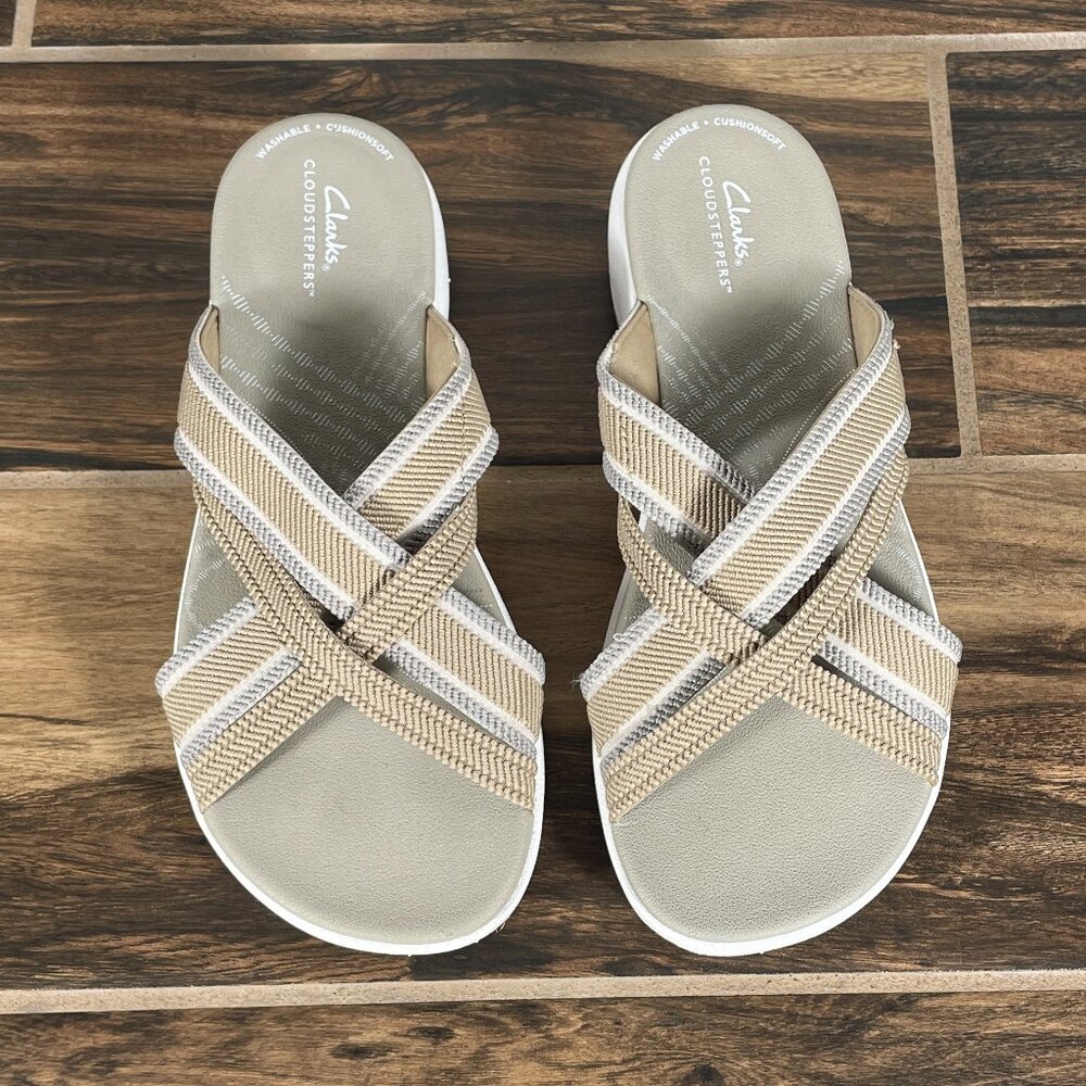 Clarks Mira Isle Shoes Womens Size 7.5 Sand Cloudsteppers Slide Sandal - Picture 13 of 14